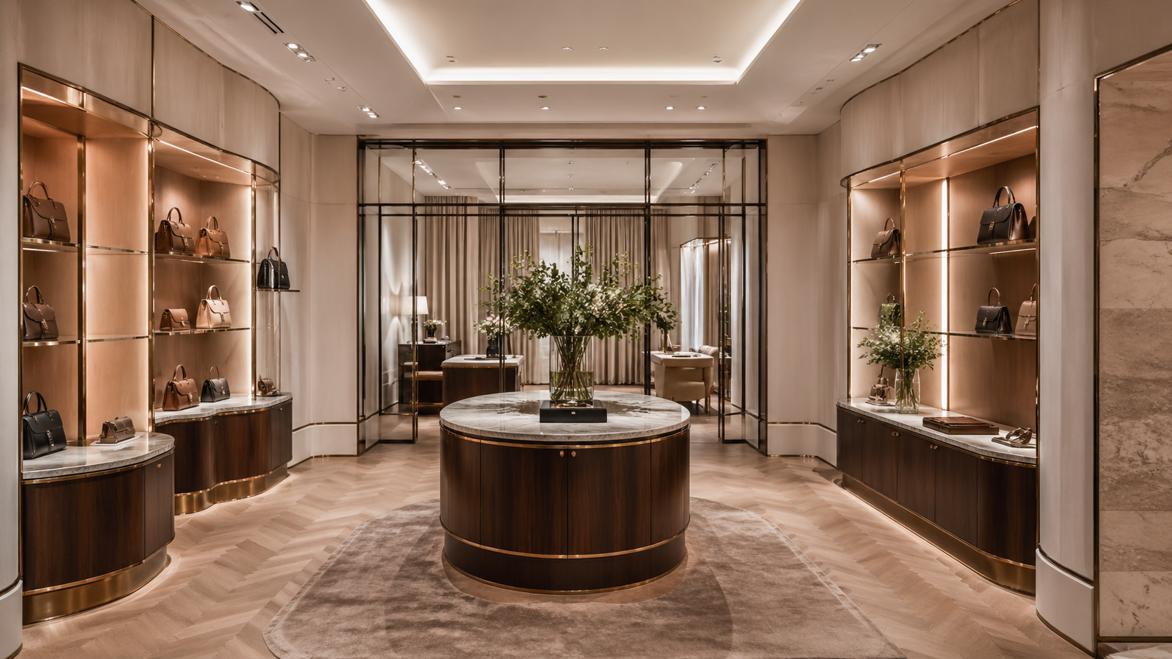 Luxury boutique interior with bespoke display joinery and refined lighting