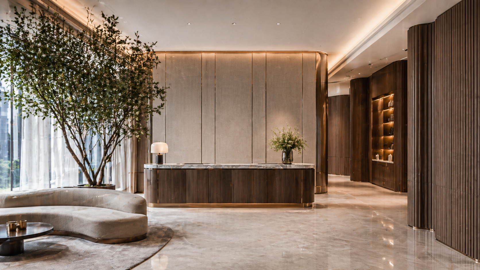 High-end commercial interior lobby with refined joinery